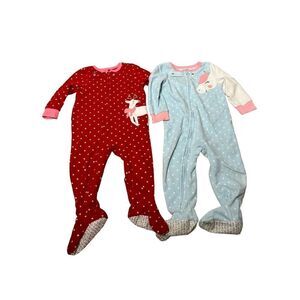 Two Carters Girls Footie Bodysuits Baby 18m Zip Up Soft Fleece Winter